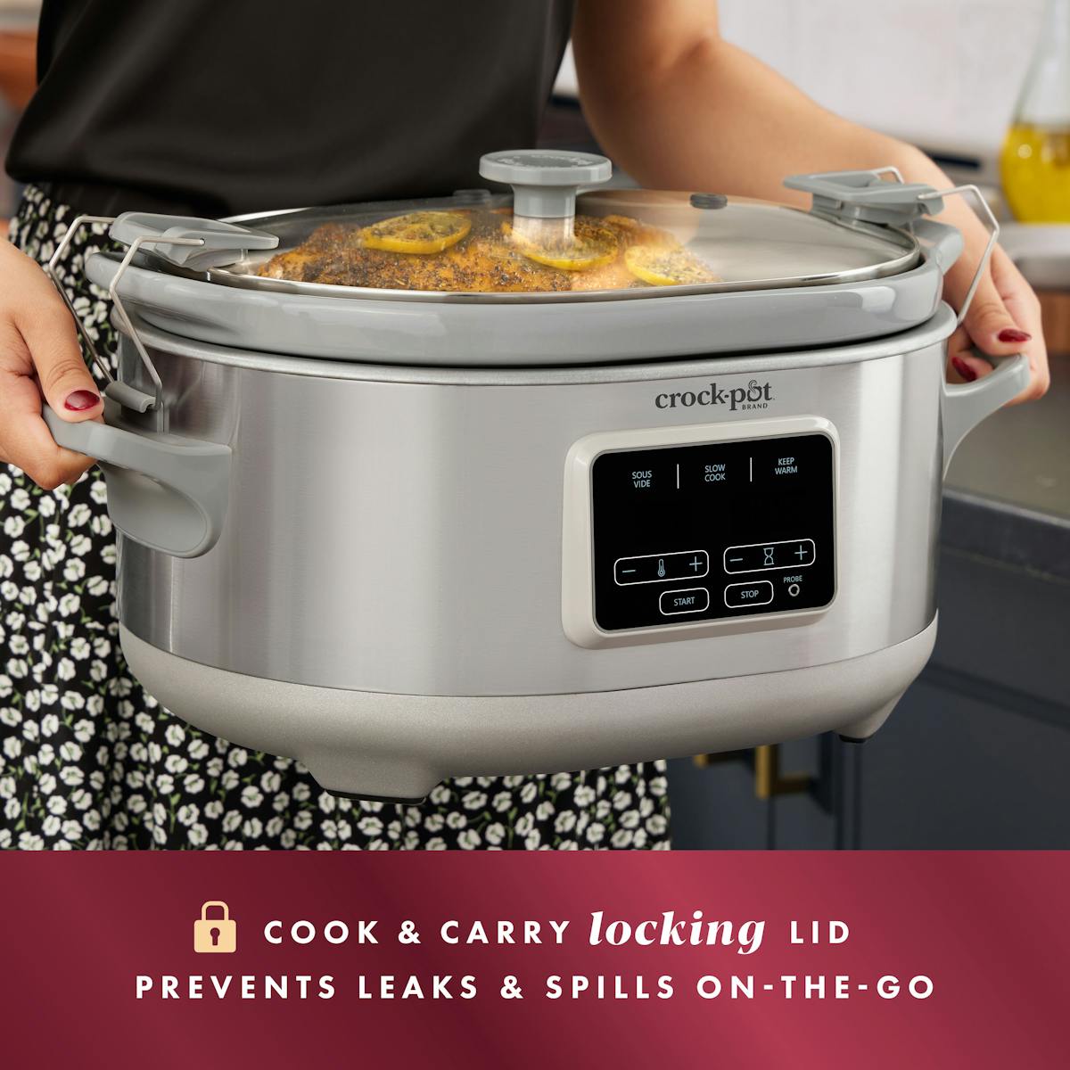Crock-Pot® Programmable 7-Quart Cook & Carry Slow Cooker with Sous Vide, Stainless Steel